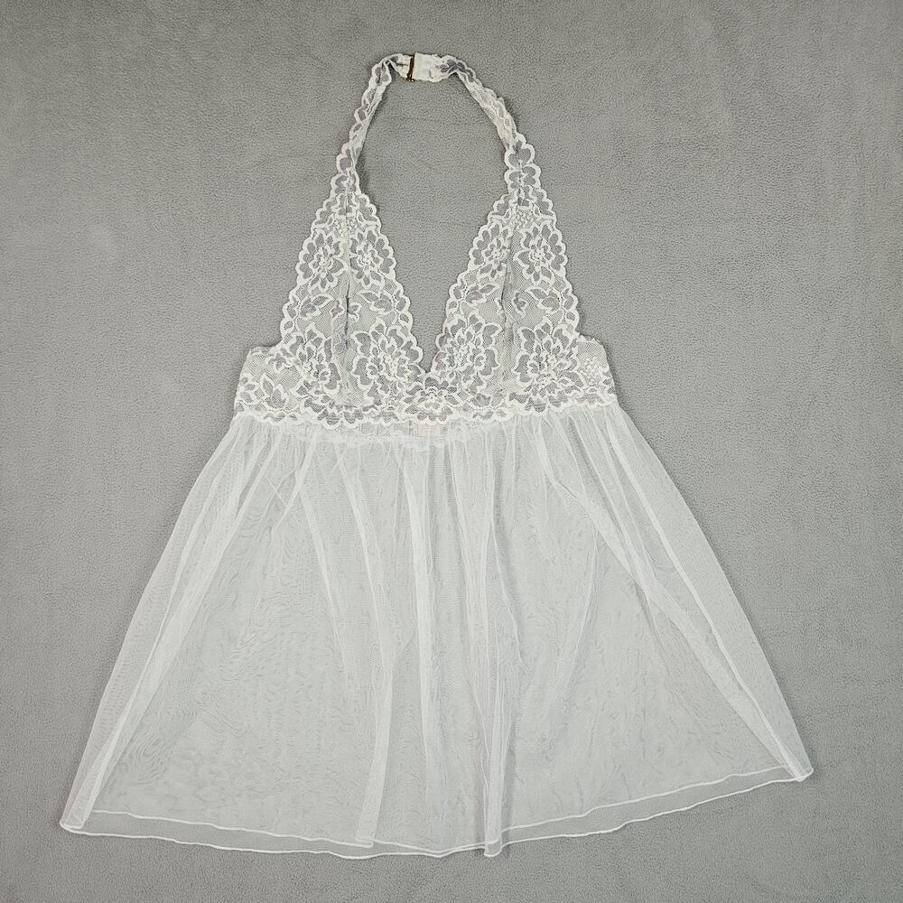 Victorias Secret Chemise Medium White Lace Halter Dress Coquette Bridal Sheer
